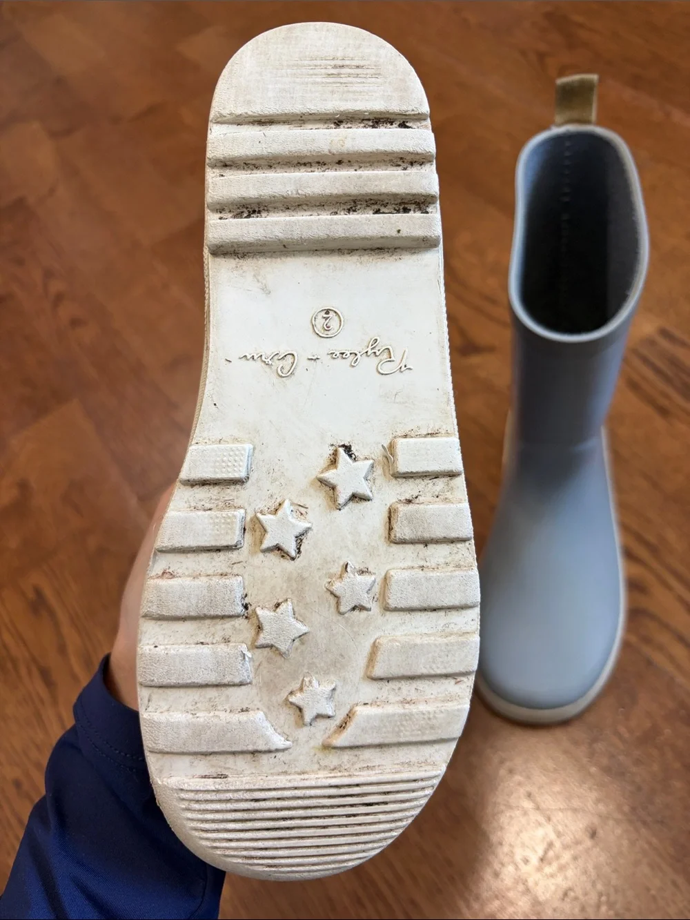 Rylee + Cru Light Blue Kids Tall Rain Boots with Cream Pull Tabs